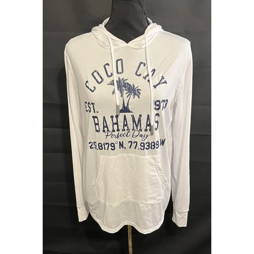 Ingear Swim Shirt Cover Up Womens Small White Hooded Coco Cay‎ Bahamas UPF 50+